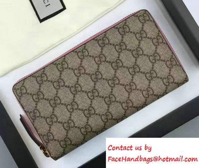 Gucci GG Supreme Zip Around Wallet 410102 Pink 2016