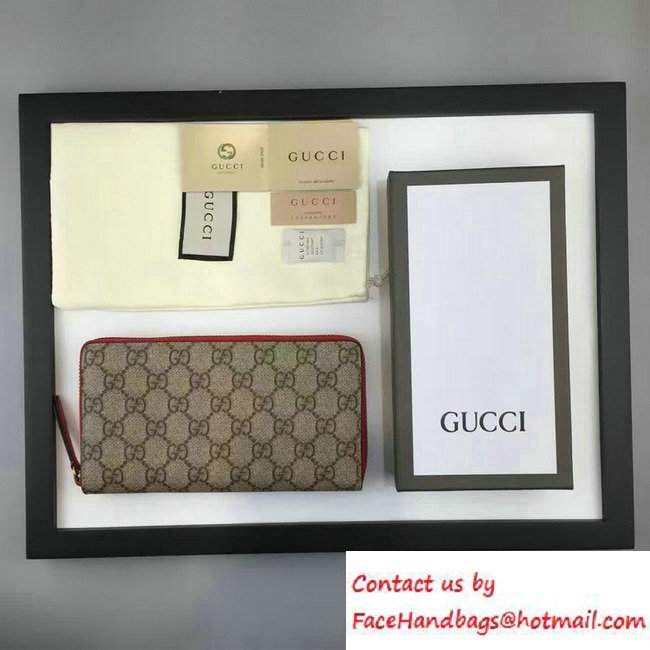 Gucci GG Supreme Zip Around Wallet 410102 Red 2016 - Click Image to Close