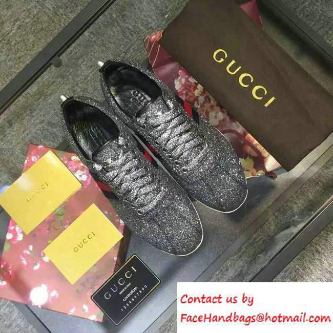 Gucci Glitter Web Low-Top Sneaker 420093 Black 2016 - Click Image to Close