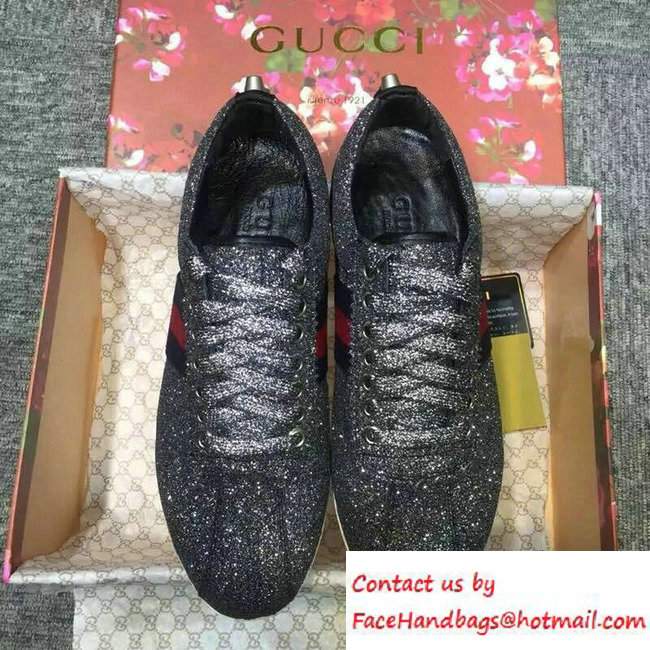 Gucci Glitter Web Low-Top Sneaker 420093 Black 2016