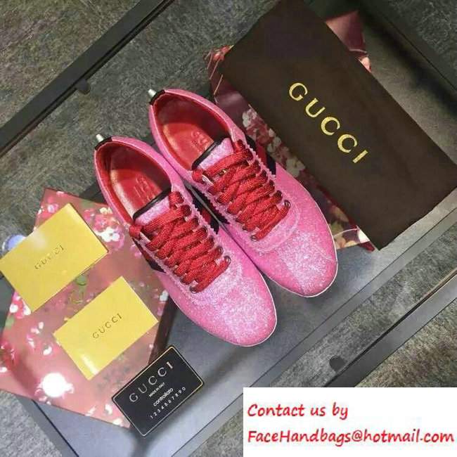 Gucci Glitter Web Low-Top Sneaker 420093 Pink 2016