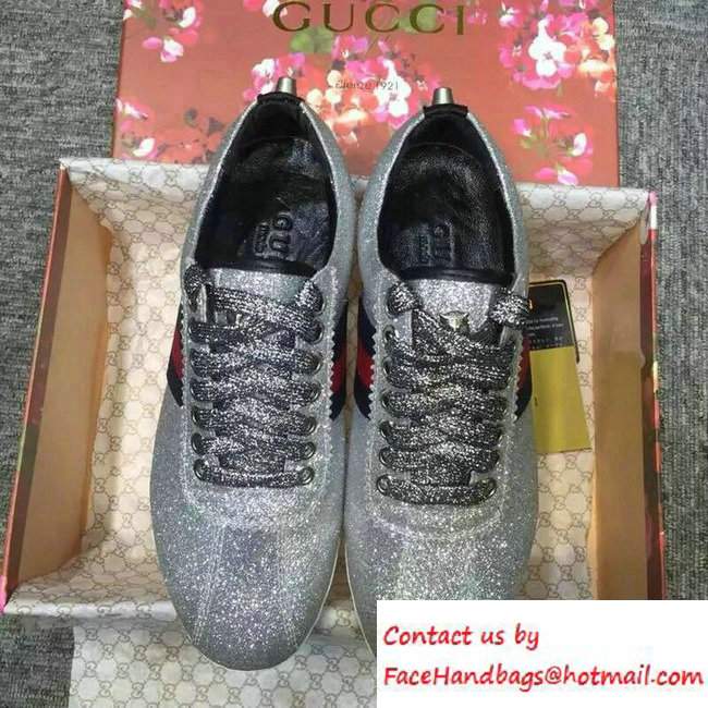 Gucci Glitter Web Low-Top Sneaker 420093 Silver 2016