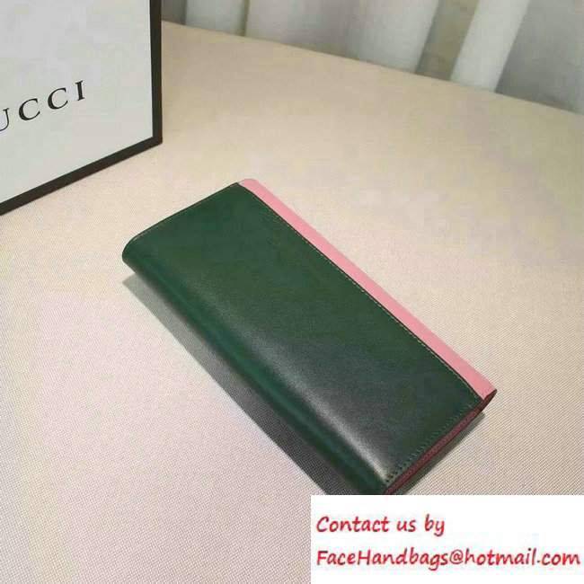 Gucci Leather Contiental Flap Wallet 410100 Pink/Green 2016