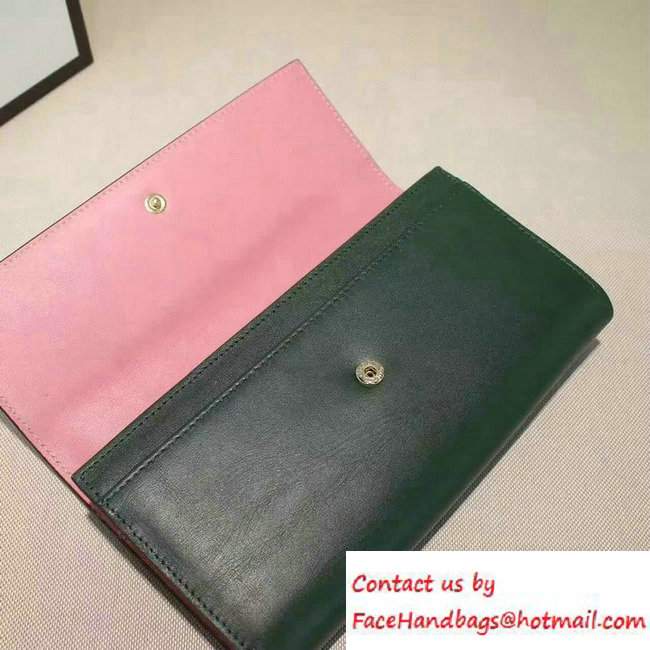 Gucci Leather Contiental Flap Wallet 410100 Pink/Green 2016