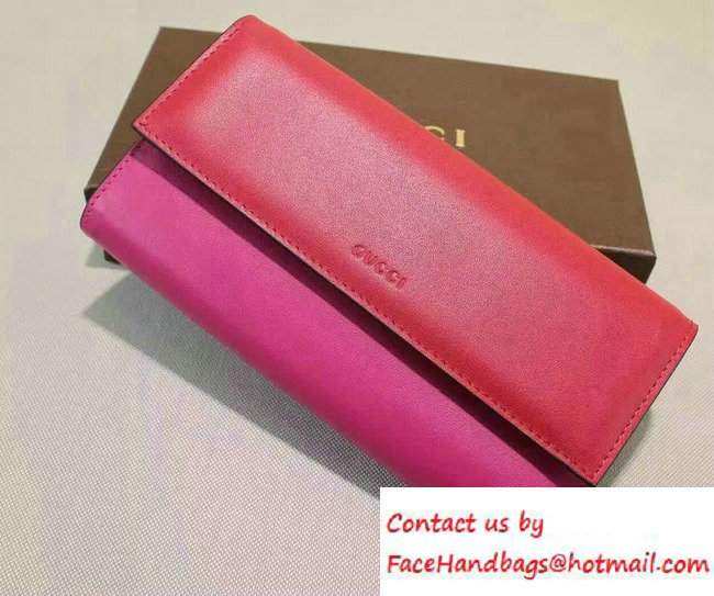 Gucci Leather Contiental Flap Wallet 410100 Red/Fushia 2016