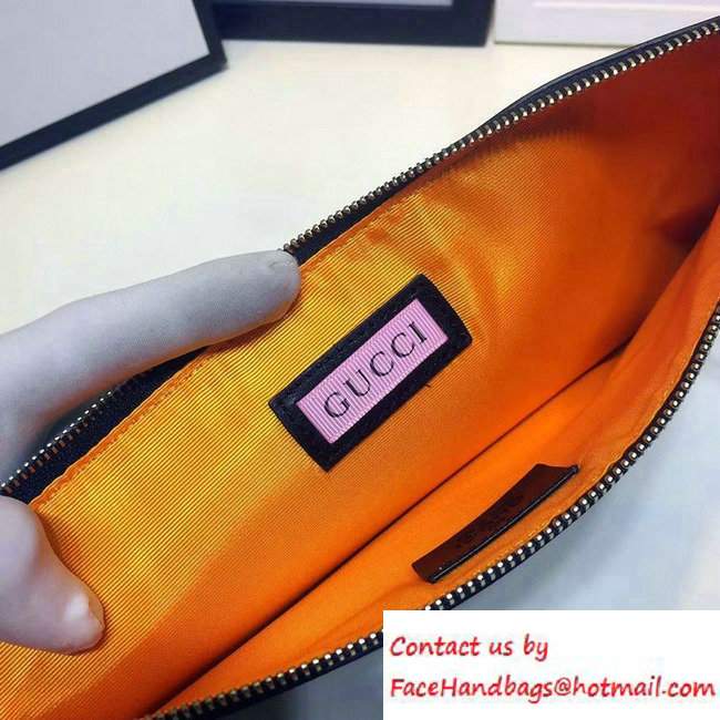 Gucci Leather GucciGhost Print Zip Pouch Clutch Bag 445597 Black/Letter 2016