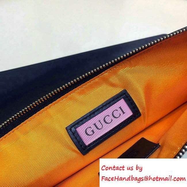Gucci Leather GucciGhost Print Zip Pouch Clutch Bag 445597 Black/UFO 2016