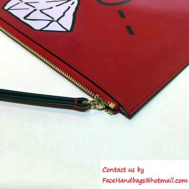 Gucci Leather GucciGhost Print Zip Pouch Clutch Bag 445597 Red 2016 - Click Image to Close