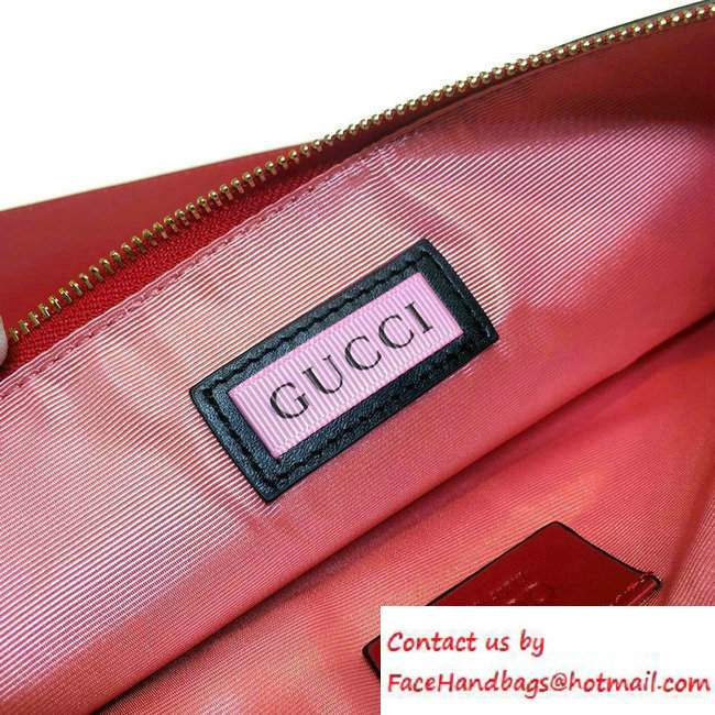 Gucci Leather GucciGhost Print Zip Pouch Clutch Bag 445597 Red 2016