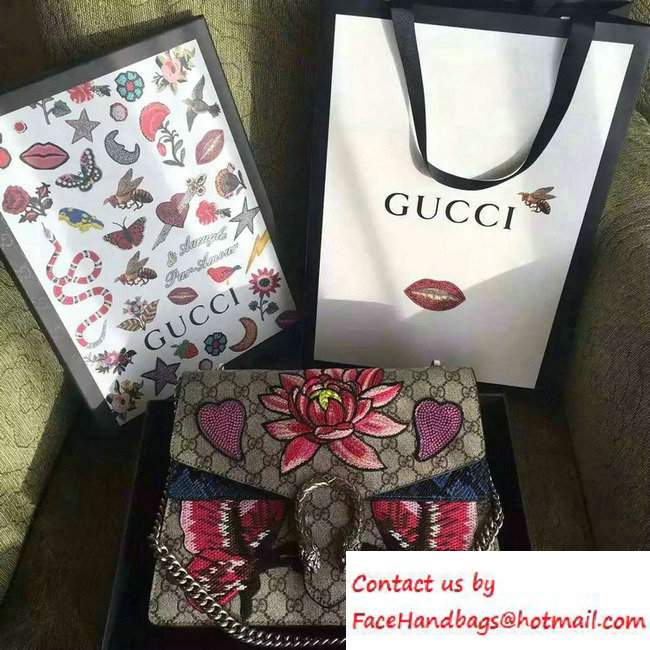 Gucci Lotus and Sequins Heart Embroidered Dionysus GG Supreme Medium Bag 400235/403348 2016 - Click Image to Close