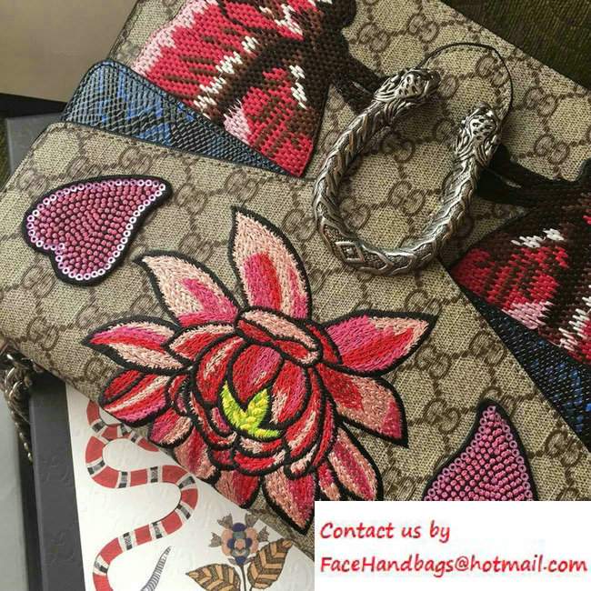 Gucci Lotus and Sequins Heart Embroidered Dionysus GG Supreme Medium Bag 400235/403348 2016