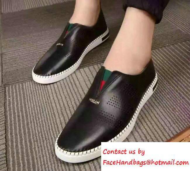 Gucci Men's Shoes Perforated Black 2016 - Click Image to Close