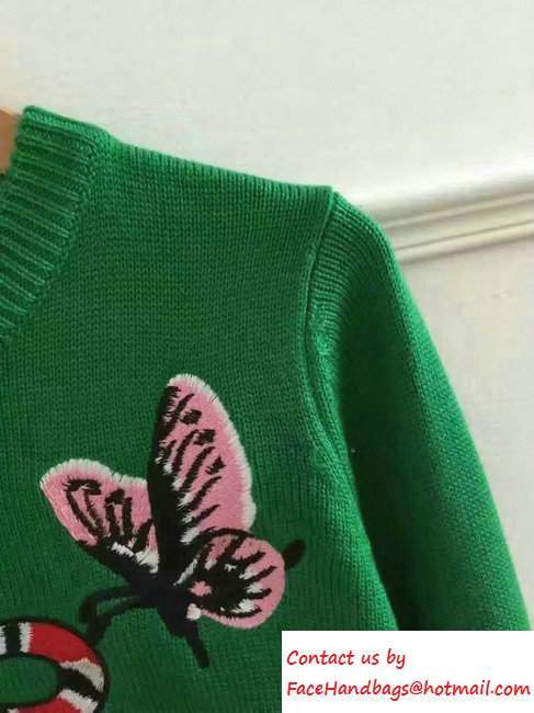 Gucci Merino Wool Embroidered Snake Top Sweaters 434349 Green 2016 - Click Image to Close
