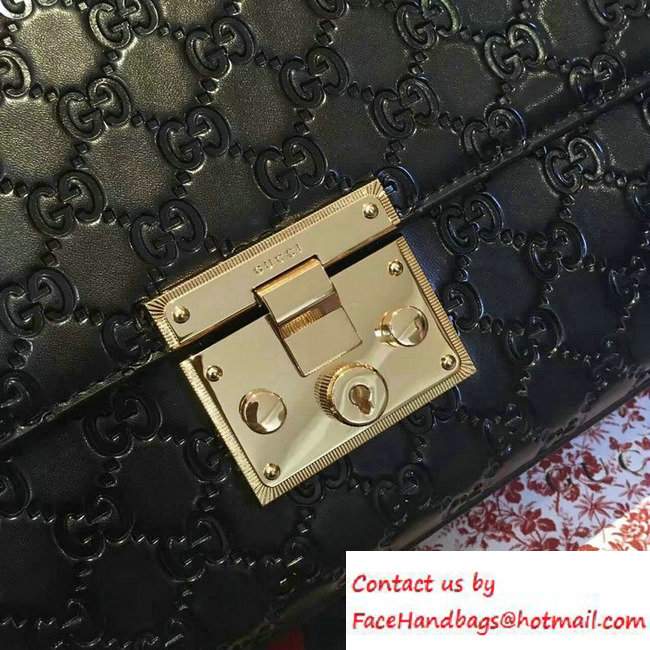 Gucci Padlock Gucci Signature Leather Shoulder Medium Bag 409486 Black 2016 - Click Image to Close