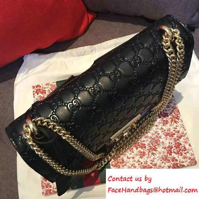 Gucci Padlock Gucci Signature Leather Shoulder Medium Bag 409486 Black 2016