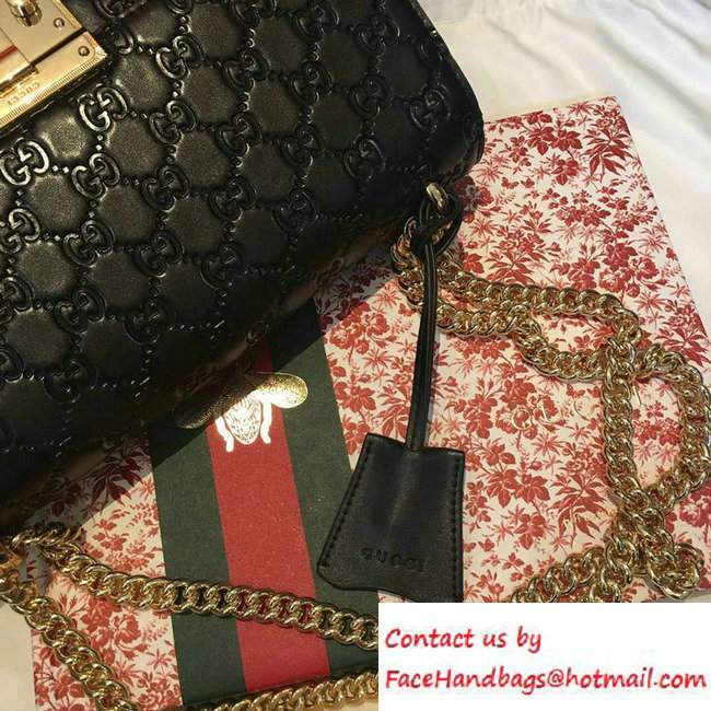 Gucci Padlock Gucci Signature Leather Shoulder Medium Bag 409486 Black 2016