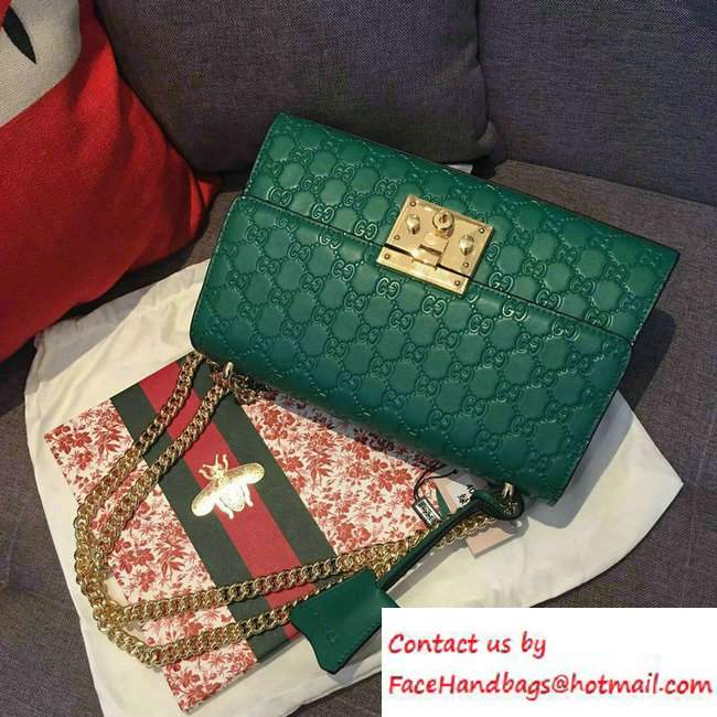 Gucci Padlock Gucci Signature Leather Shoulder Medium Bag 409486 Green 2016