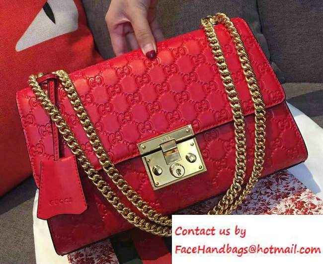 Gucci Padlock Gucci Signature Leather Shoulder Medium Bag 409486 Red 2016 - Click Image to Close
