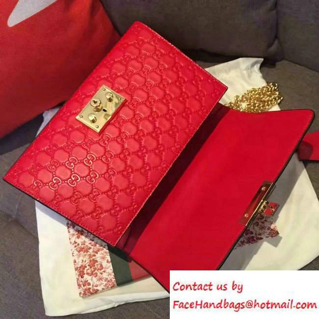 Gucci Padlock Gucci Signature Leather Shoulder Medium Bag 409486 Red 2016