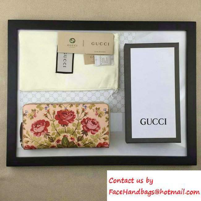 Gucci Peony Print Zip Around Wallet 410102 Pink 2016