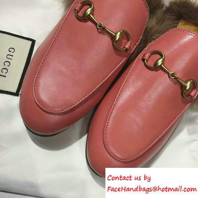 Gucci Princetown Leather Fur Slipper 426361 Dark Pink 2016