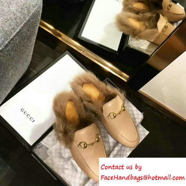 Gucci Princetown Leather Fur Slipper 426361 Nude 2016 - Click Image to Close