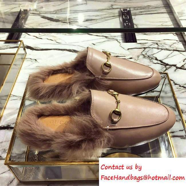 Gucci Princetown Leather Fur Slipper 426361 Nude 2016
