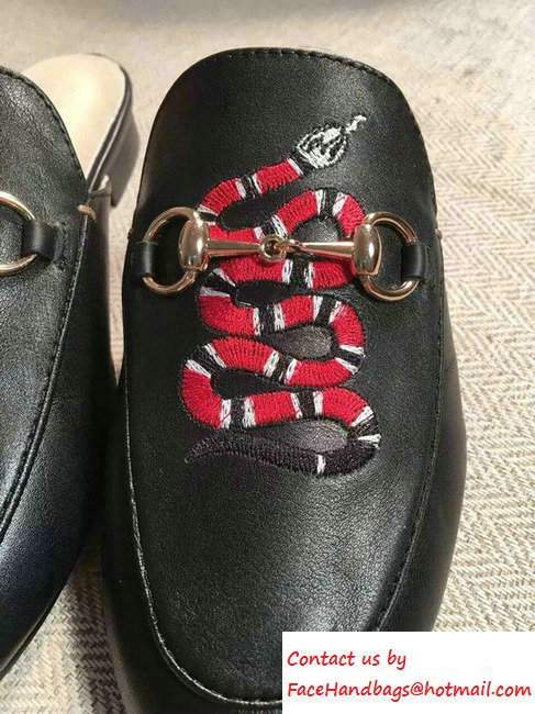 Gucci Princetown Leather Slipper Sandals Black/Snake 2016