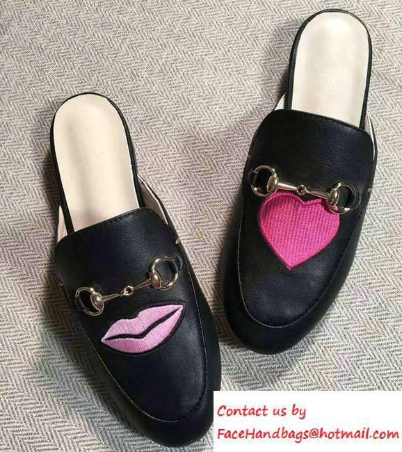 Gucci Princetown Leather Slipper Sandals Heart and Lip 2016