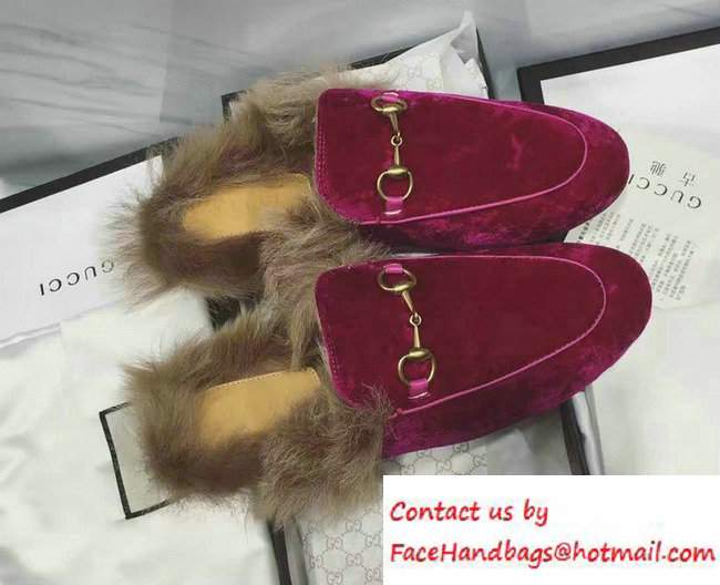 Gucci Princetown Velvet Fur Slipper 448657 Red 2016