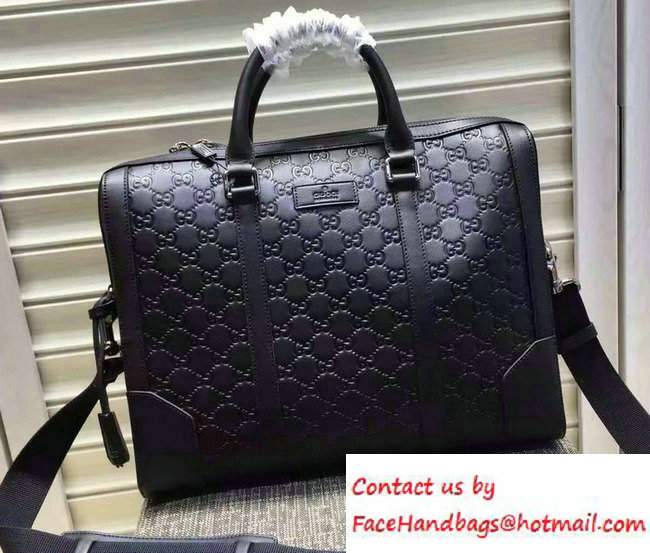 Gucci Signature Leather Briefcase Bag 406384 Black 2016