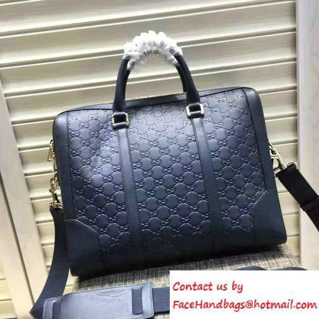 Gucci Signature Leather Briefcase Bag 406384 Blue 2016