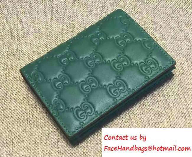 Gucci Signature Leather Card Case Wallet 410120 Green 2016 - Click Image to Close
