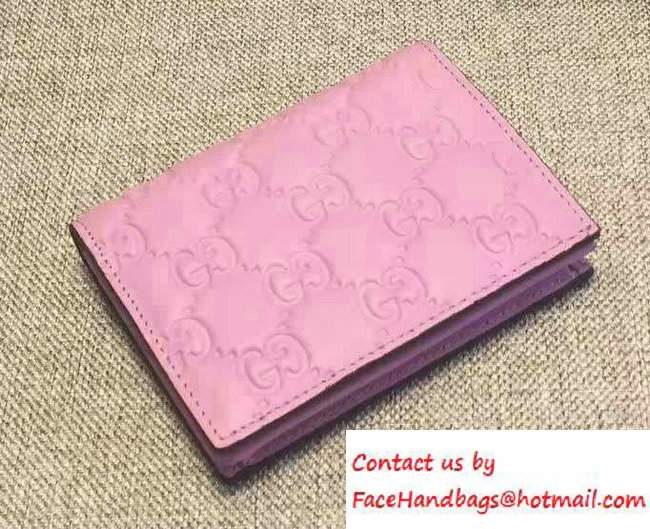 Gucci Signature Leather Card Case Wallet 410120 Pink 2016 - Click Image to Close