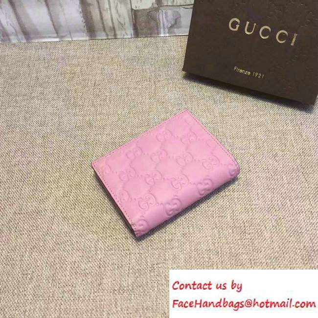Gucci Signature Leather Card Case Wallet 410120 Pink 2016 - Click Image to Close