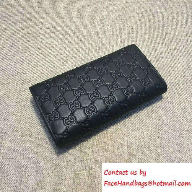Gucci Signature Leather Contiental Flap Wallet 410100 Black 2016