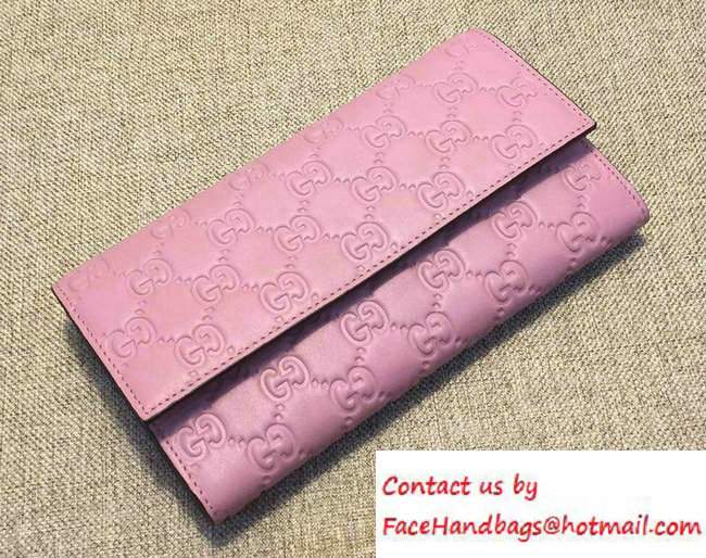 Gucci Signature Leather Contiental Flap Wallet 410100 Pink 2016 - Click Image to Close