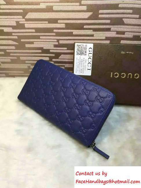 Gucci Signature Leather Contiental Wallet 233194 Blue 2016