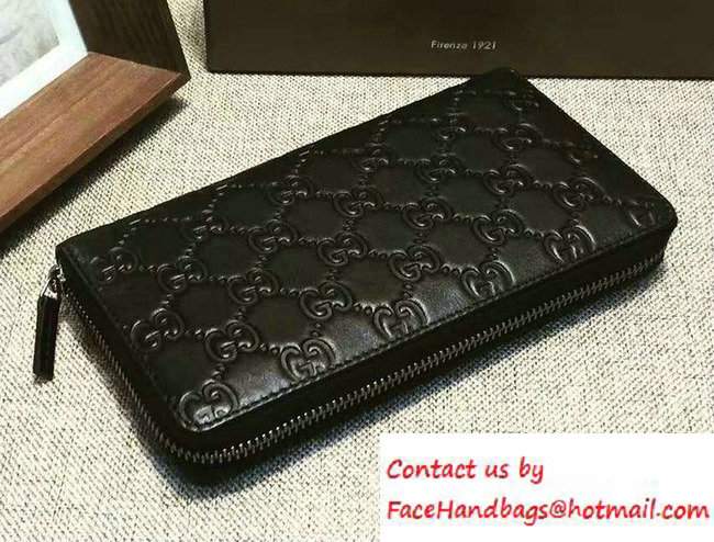 Gucci Signature Leather Zip Around Wallet 307987 Black 2016 - Click Image to Close