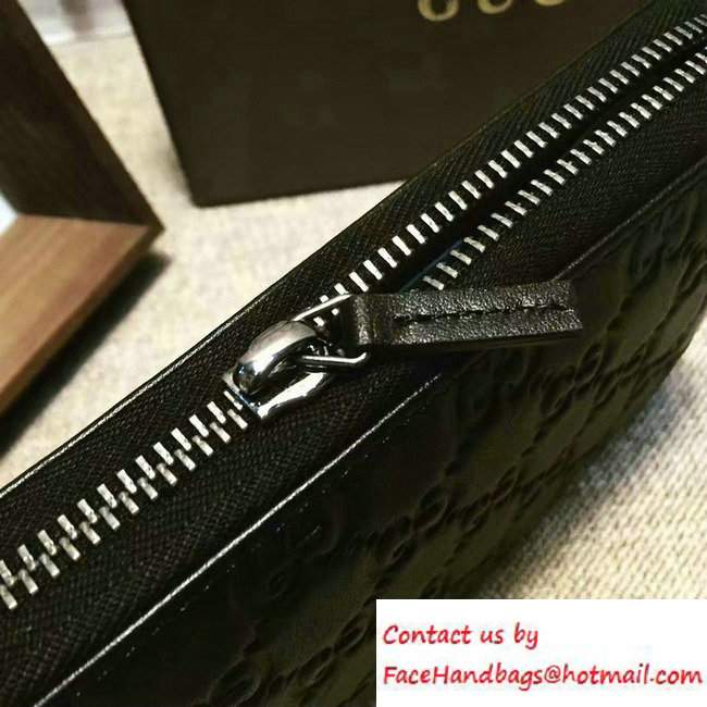 Gucci Signature Leather Zip Around Wallet 307987 Black 2016