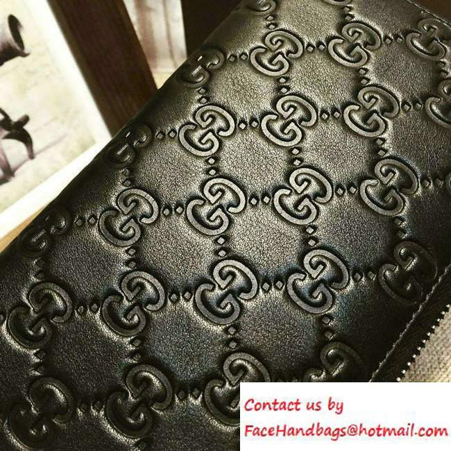 Gucci Signature Leather Zip Around Wallet 307987 Black 2016