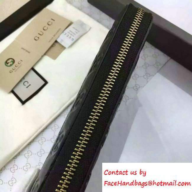 Gucci Signature Leather Zip Around Wallet 410102 Black 2016