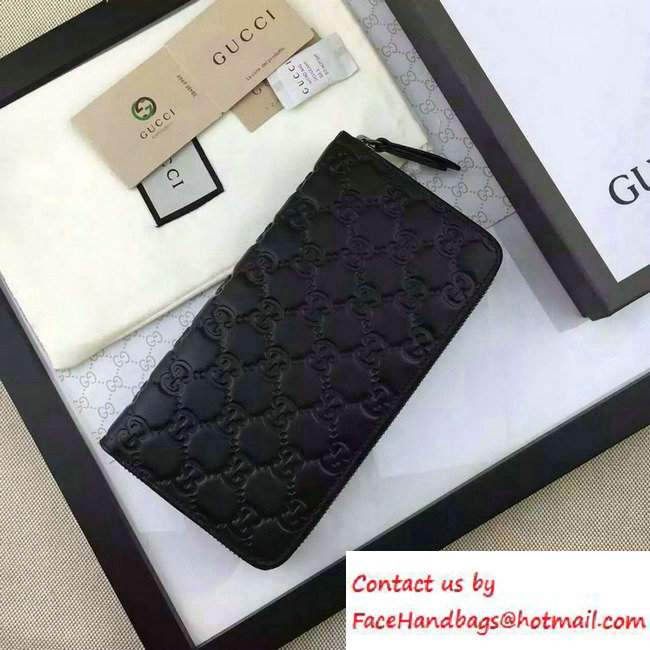 Gucci Signature Leather Zip Around Wallet 410102 Black 2016