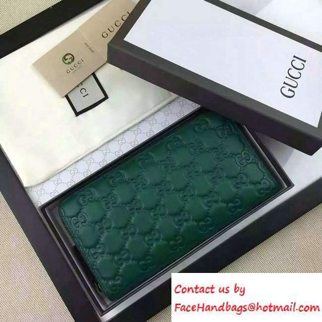 Gucci Signature Leather Zip Around Wallet 410102 Green 2016