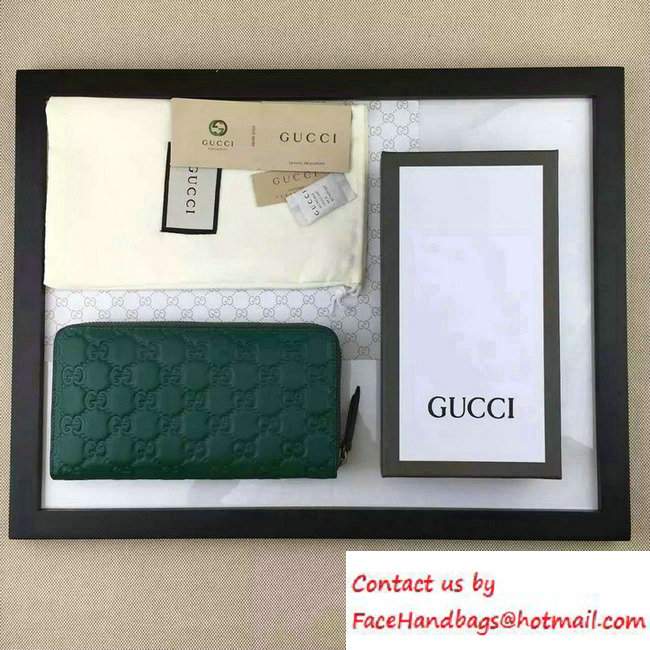 Gucci Signature Leather Zip Around Wallet 410102 Green 2016 - Click Image to Close