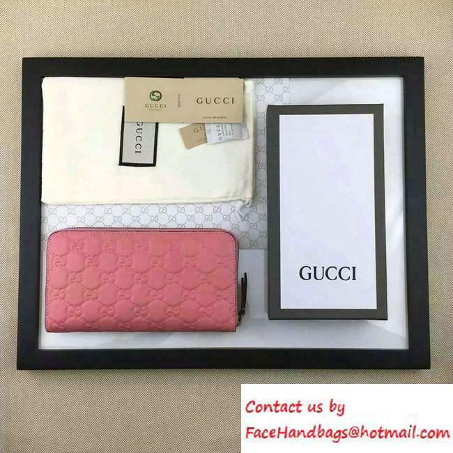 Gucci Signature Leather Zip Around Wallet 410102 Pink 2016