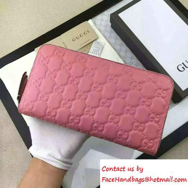 Gucci Signature Leather Zip Around Wallet 410102 Pink 2016