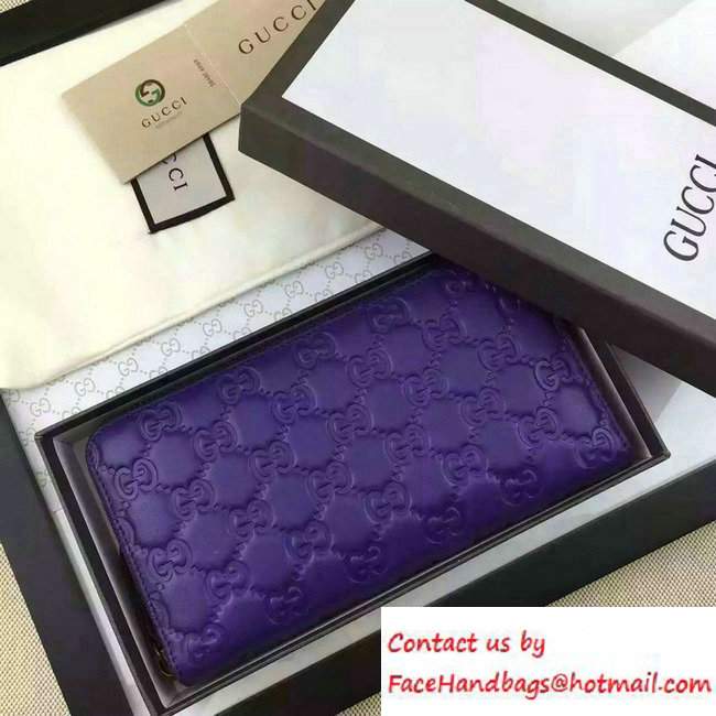 Gucci Signature Leather Zip Around Wallet 410102 Purple 2016