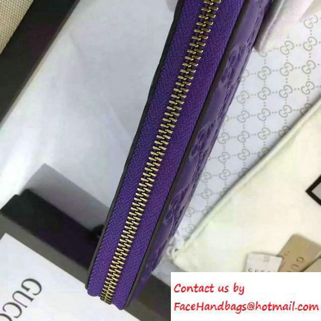 Gucci Signature Leather Zip Around Wallet 410102 Purple 2016 - Click Image to Close