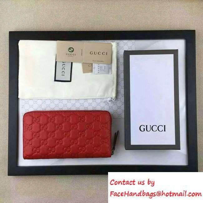 Gucci Signature Leather Zip Around Wallet 410102 Red 2016 - Click Image to Close